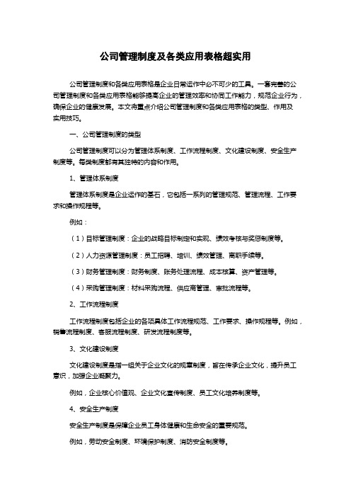 公司管理制度及各类应用表格超实用