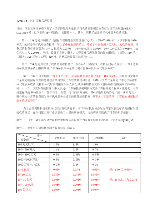 招标代理费2011(534)文