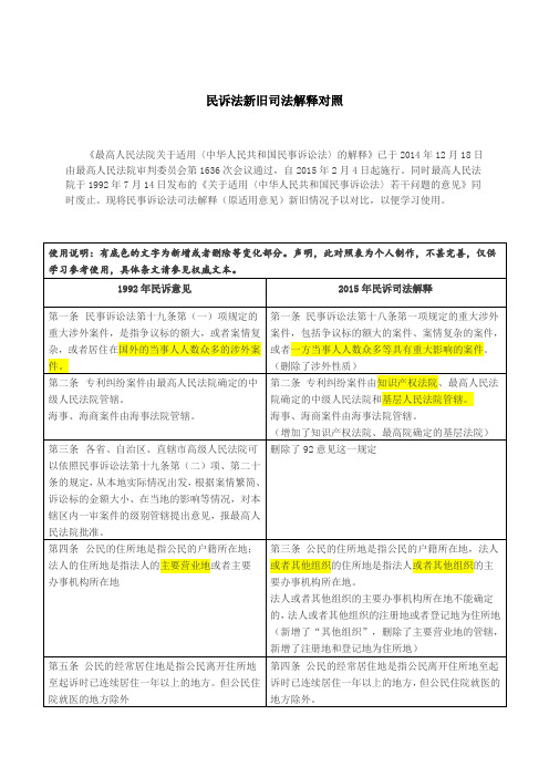 民诉法新旧司法解释对照