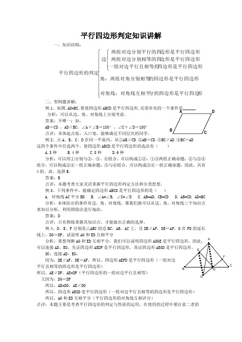 平行四边形判定知识讲解