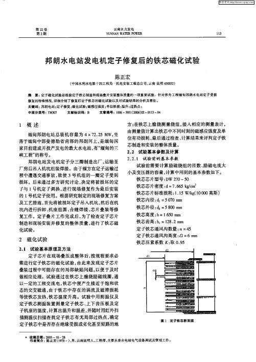 邦朗水电站发电机定子修复后的铁芯磁化试验