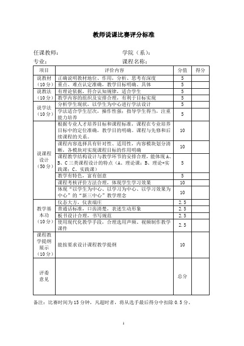 教师说课比赛评分标准