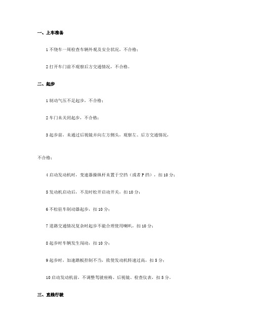 科目三路考目录内容及扣分标准