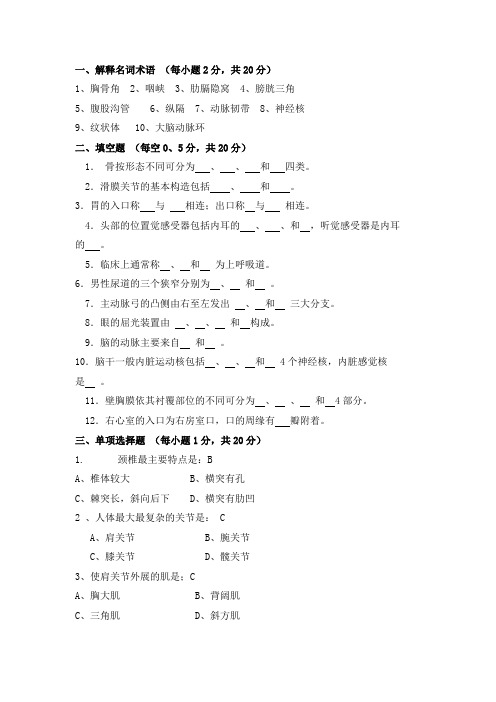 中南大学2021年《系统解剖学》期末试题及答案