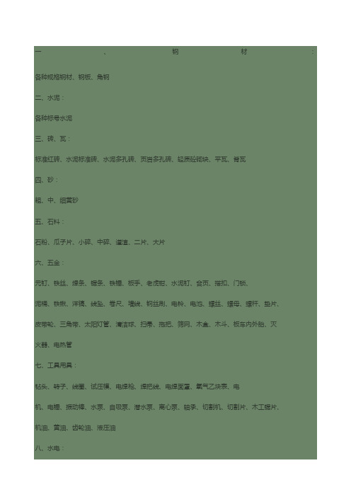 建筑工程材料明细分类