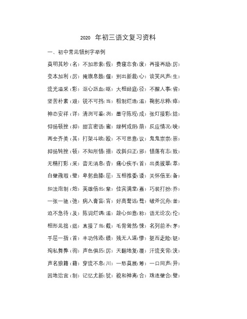 2020年初三语文复习资料.doc