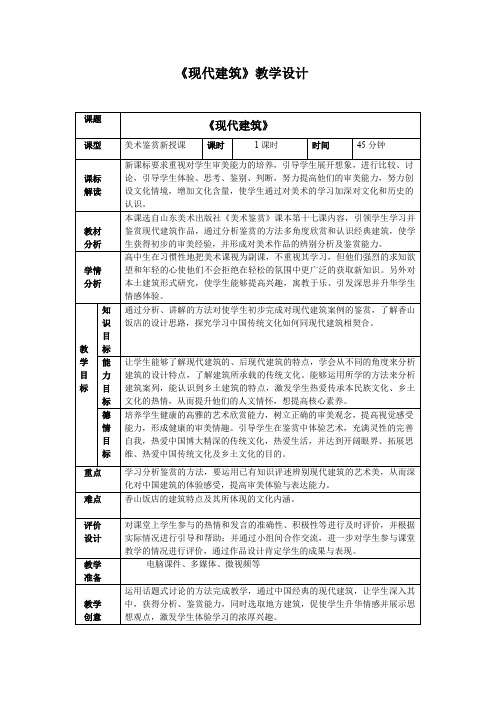 高中美术_现代建筑教学设计学情分析教材分析课后反思