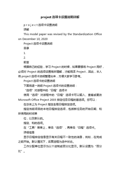 project选项卡设置说明详解