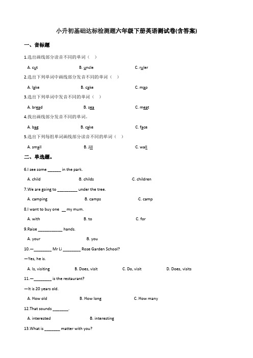 六年级下册英语试题--小升初基础达标训练(精选好题)外研社(一起)含答案