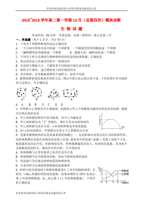 山西省山西大学附属中学高二生物上学期月考试题