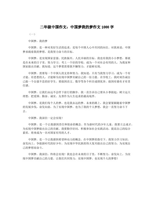 二年级中国作文：中国梦我的梦作文1000字