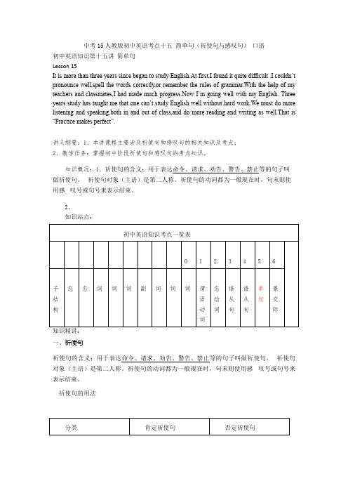 中考15人教版初中英语考点十五 简单句(祈使句与感叹句) 口语
