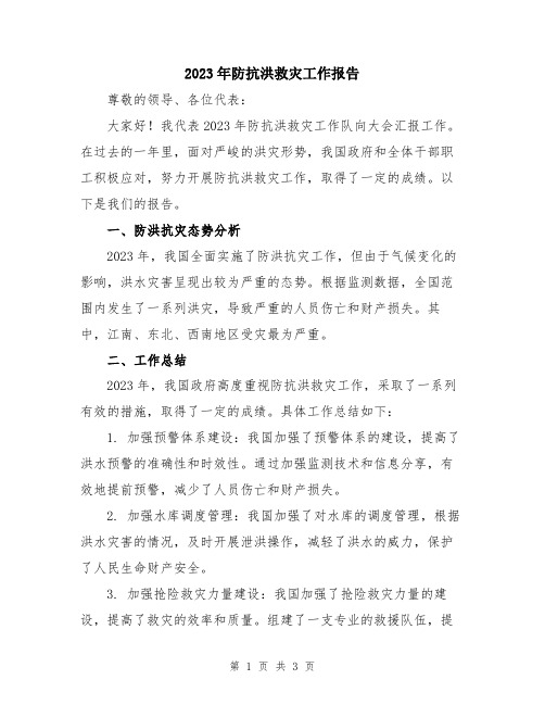 2023年防抗洪救灾工作报告