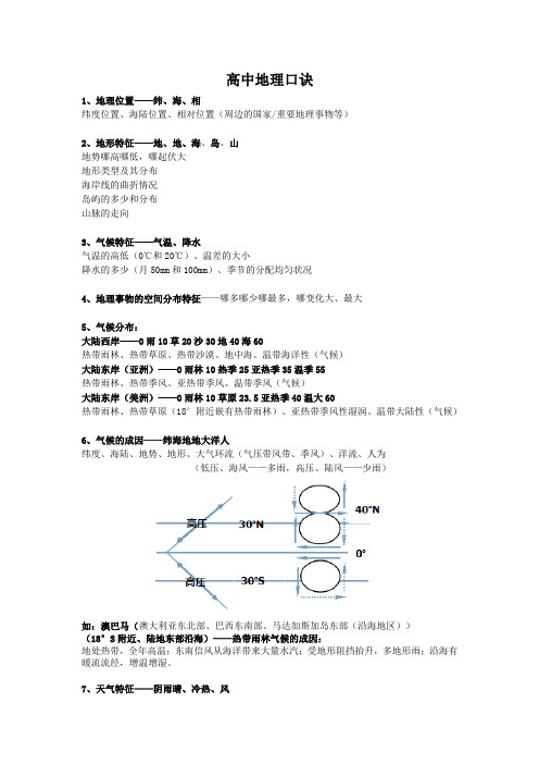 高考地理口诀