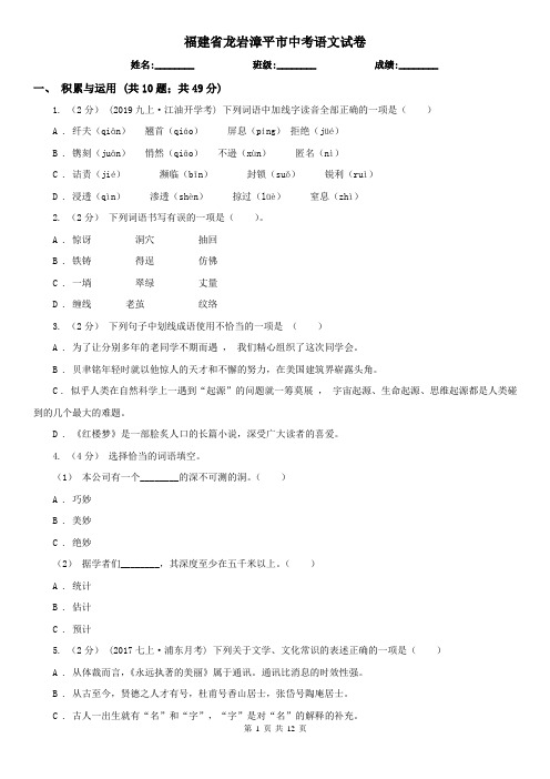 福建省龙岩漳平市中考语文试卷