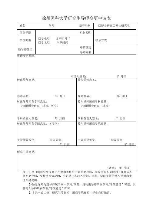 徐州医科大学研究生导师变更申请表(1)