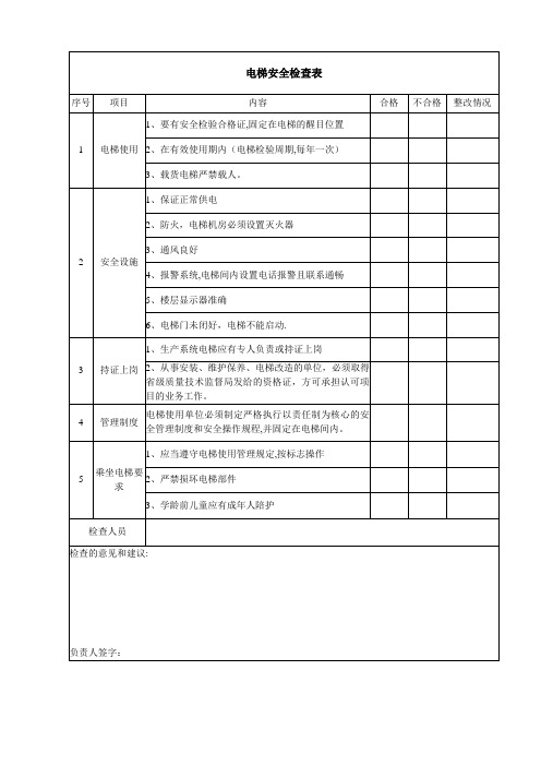 电梯安全检查表(每月一次)