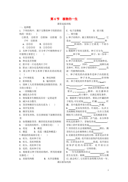 七年级科学下册 第1章 第1节 第4节 植物的一生课时练(