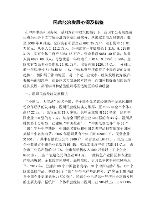 民营经济发展心得及借鉴