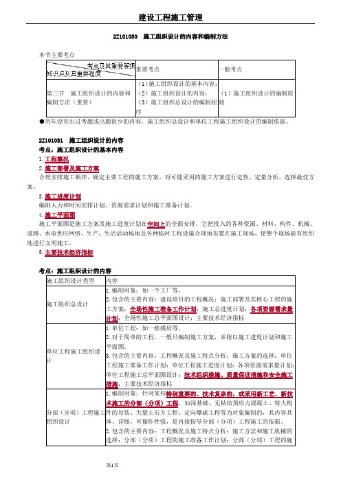 2020年二建管理施工组织设计的内容和编制方法讲义