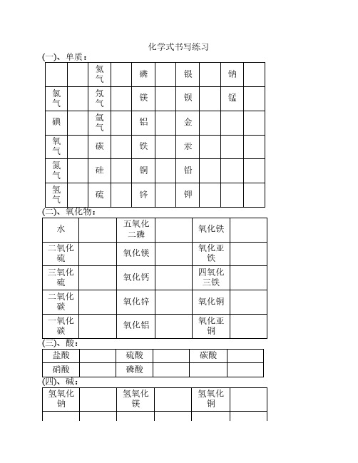 化学式及离子符号书写练习