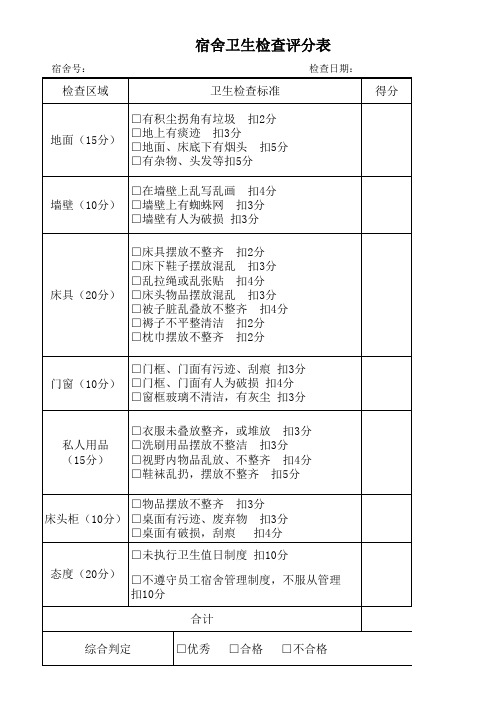 员工宿舍点检表