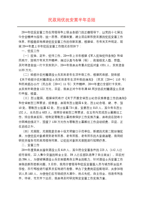 民政局优抚安置半年总结