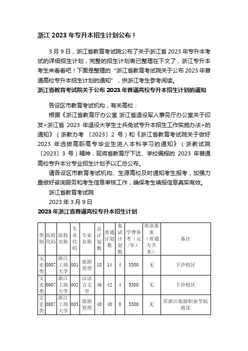 ?浙江2023年专升本招生计划公布！