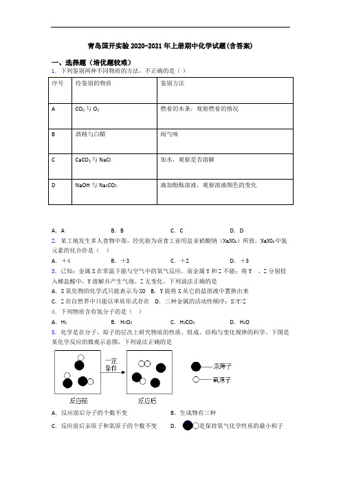 青岛国开实验2020-2021年上册期中初三化学试题(含答案)