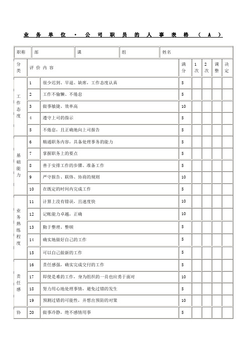 公司职员的人事表格表格