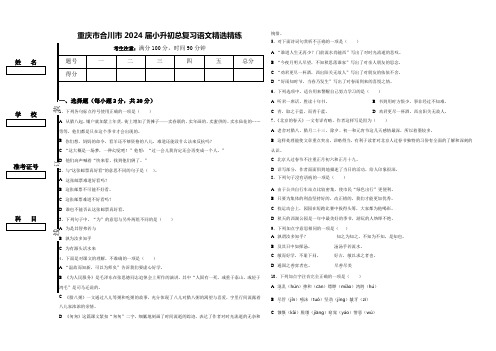 重庆市合川市2024届小升初总复习语文精选精练含答案