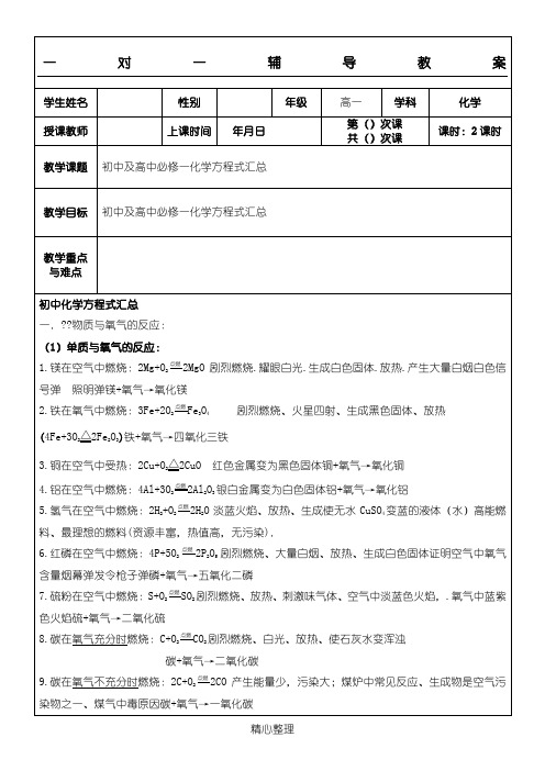 初高中化学方程式总结(总结版)