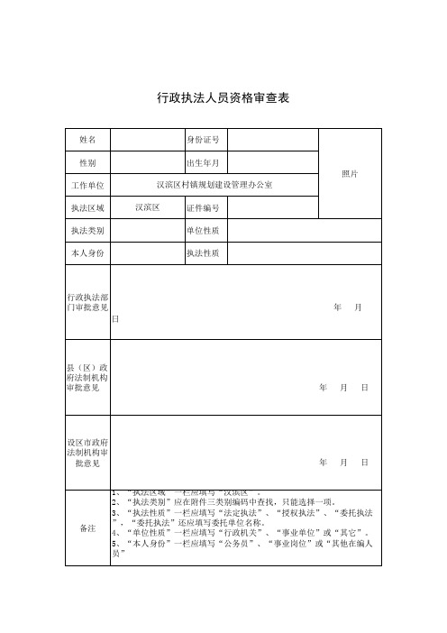 执法人员资格审查表excel模版 