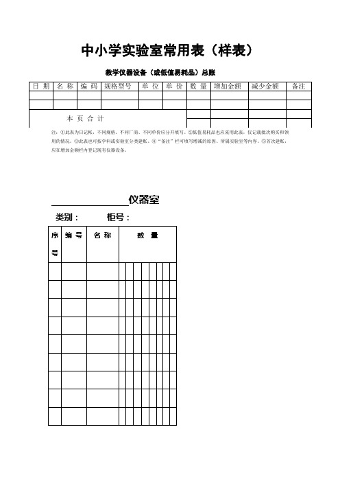 中小学实验室常用表(样表)