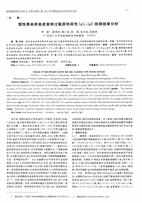 慢性荨麻疹患者食物过敏原特异性IgG、IgE检测结果分析