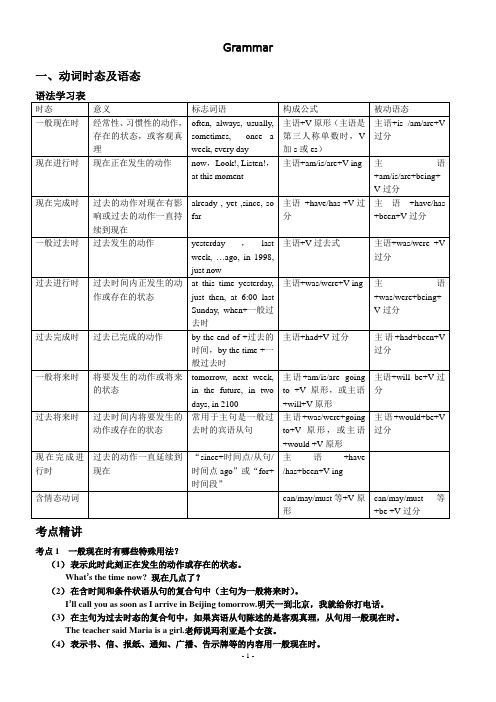 初中英语动词时态及语态