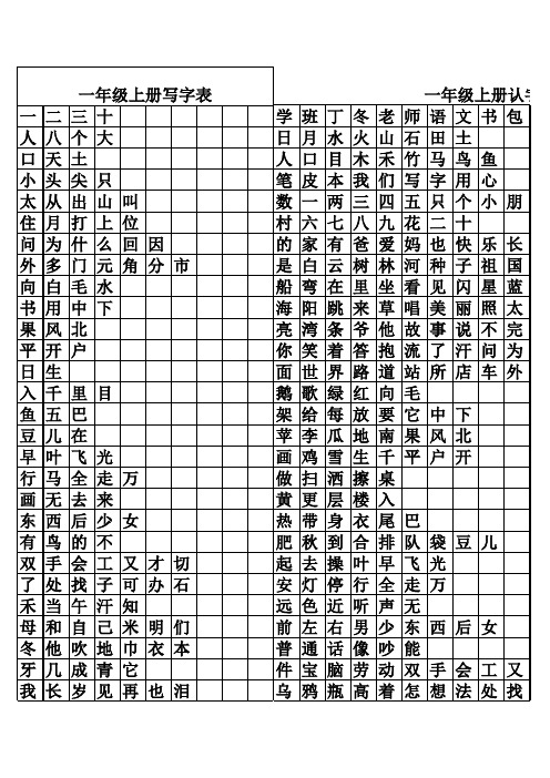 方格小学语文认字表写字表(北师大版)