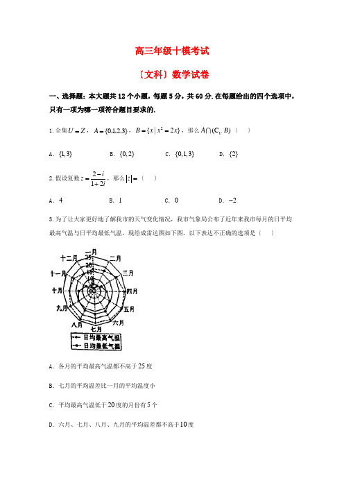 浙江省高三第十次模拟考试数学(文)试题含答案