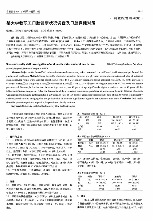 某大学教职工口腔健康状况调查及口腔保健对策