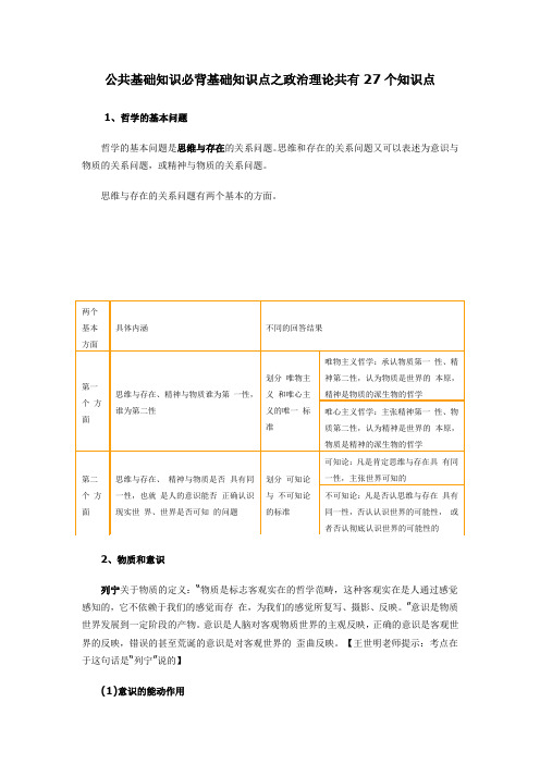 公共基础知识必背基础知识点之政治理论共有27个知识点