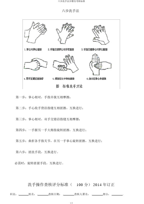 六步洗手法步骤及考核标准