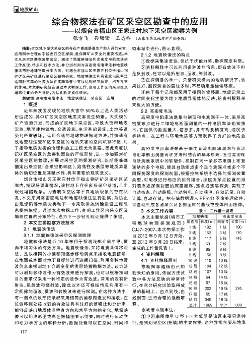 综合物探法在矿区采空区勘查中的应用——以烟台市福山区王家庄村