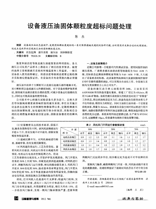设备液压油固体颗粒度超标问题处理