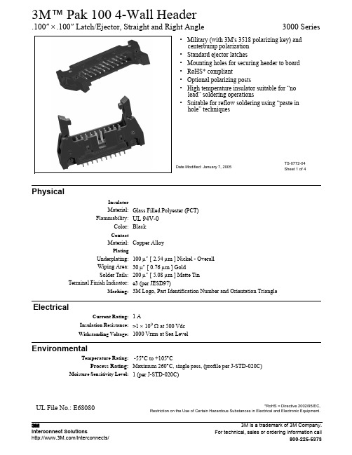 3M 3000 Series Pak 100 4-Wall Header 说明书