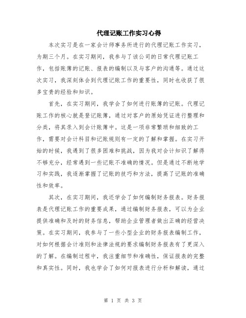 代理记账工作实习心得