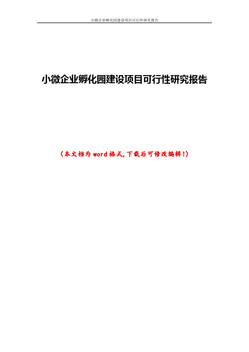 小微企业孵化园建设项目可行性研究报告