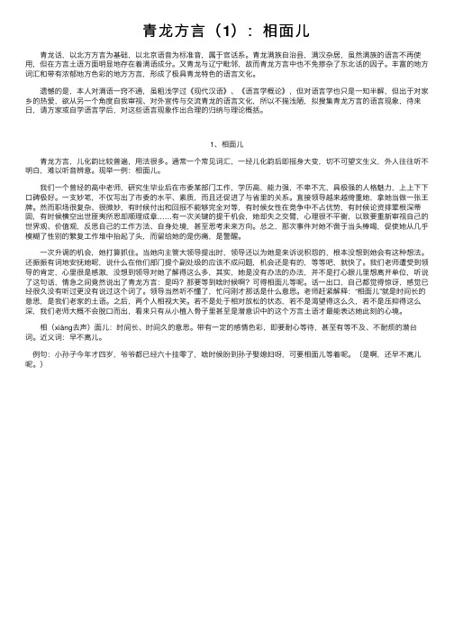 青龙方言（1）：相面儿