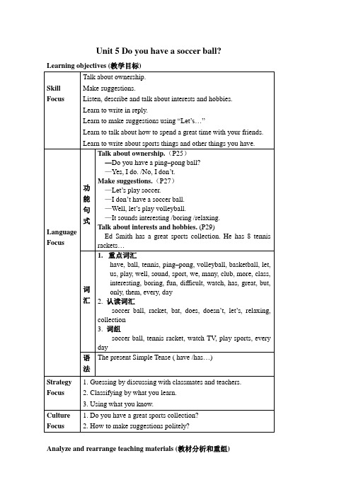 七年级英语上册Unit5-Do-you-have-a-soccer-ball优秀教案