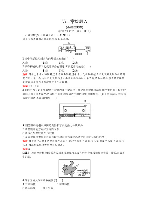 【免费下载】高一地理人教版必修1章末检测第二章 地球上的大气 A Word版含解析