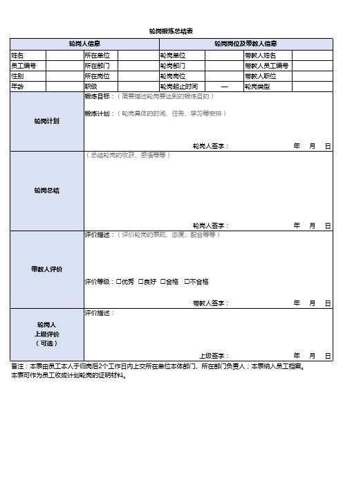 轮岗锻炼总结表